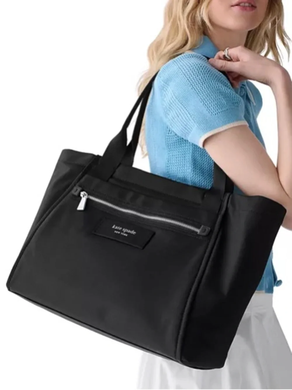 KATE SPADE Dash Black Nylon Zip-Front Tote New